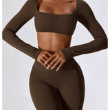Crop top met lange mouw bruin