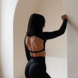 Open back long sleeve zwart